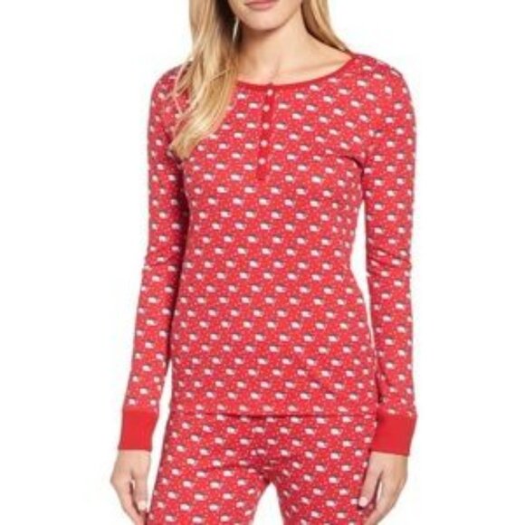 Vineyard Vines Holiday Santa Whales Long Pajama Sleep SET Size M Red Cotton PJs - Picture 9 of 13